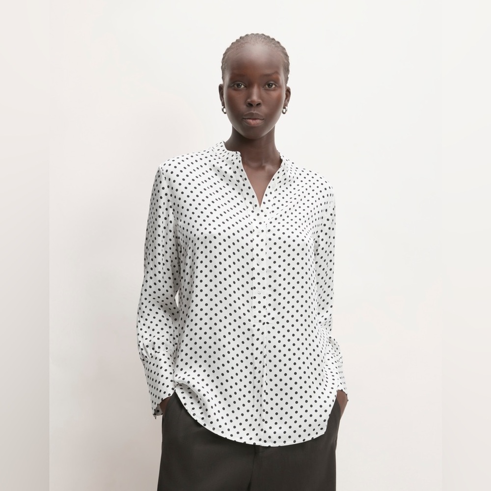 Everlane White and Black Polka Dot Blouse